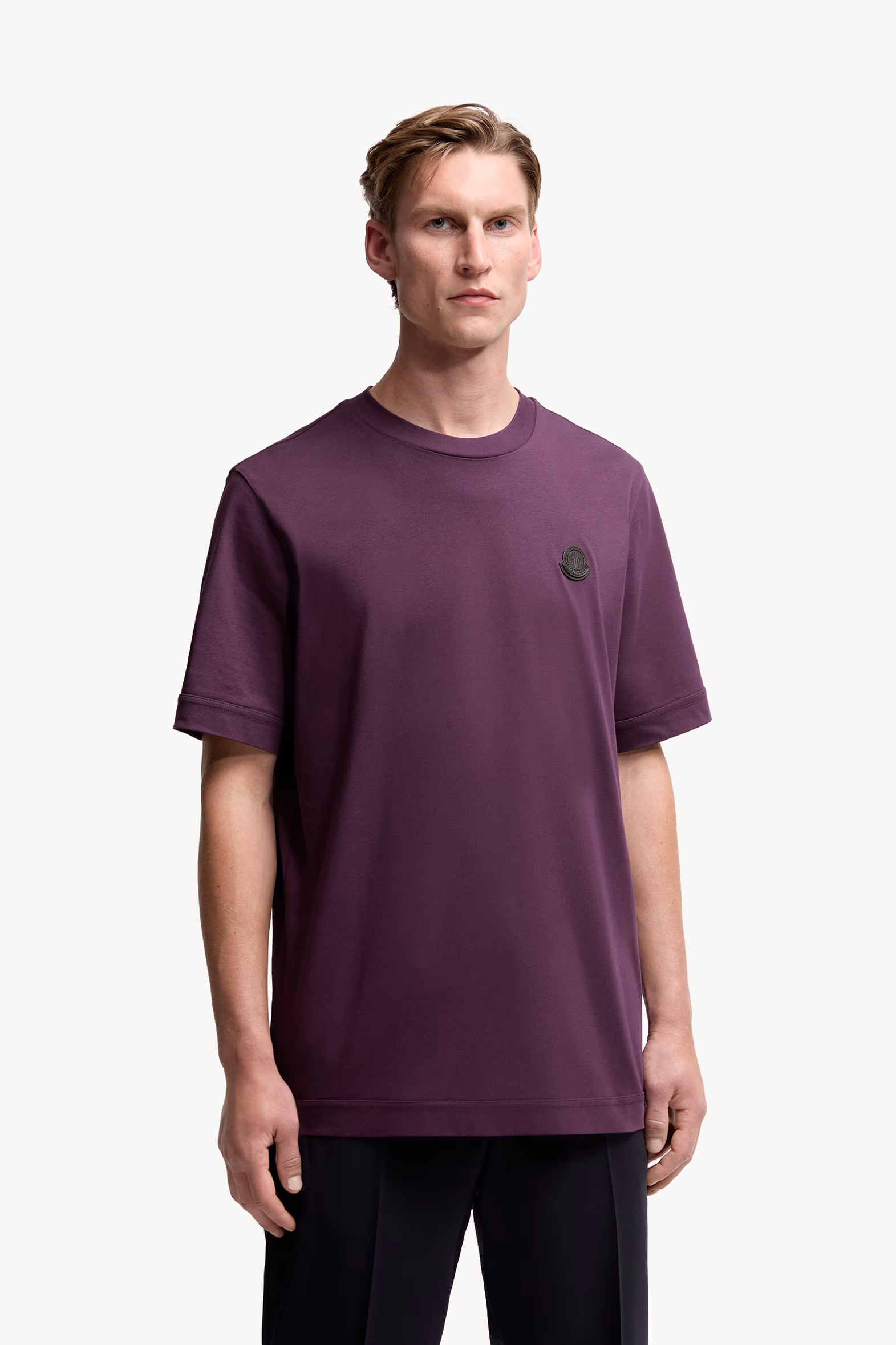 Logo Patch Cotton T-Shirt Men Purple Moncler 3